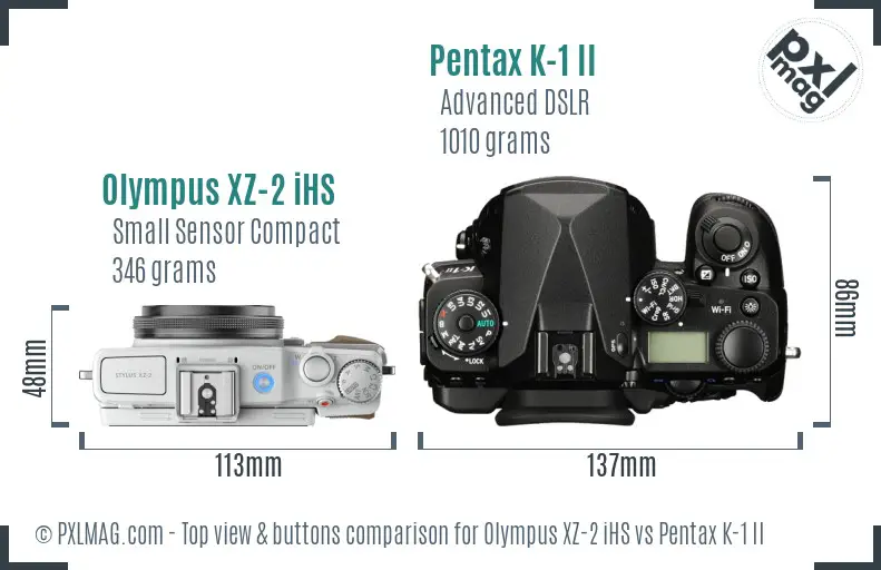 Olympus XZ-2 iHS vs Pentax K-1 II top view buttons comparison