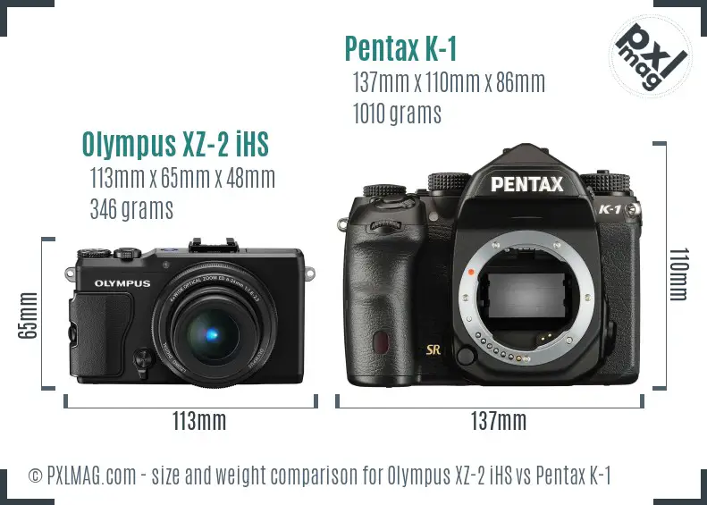 Olympus XZ-2 iHS vs Pentax K-1 size comparison
