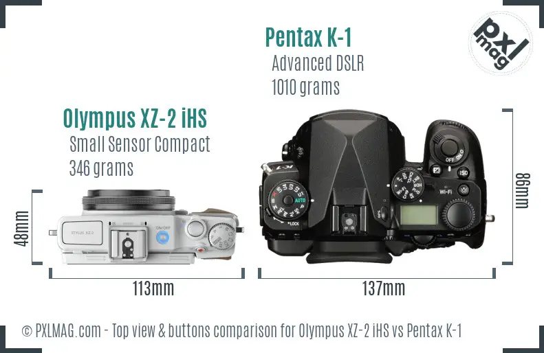 Olympus XZ-2 iHS vs Pentax K-1 top view buttons comparison