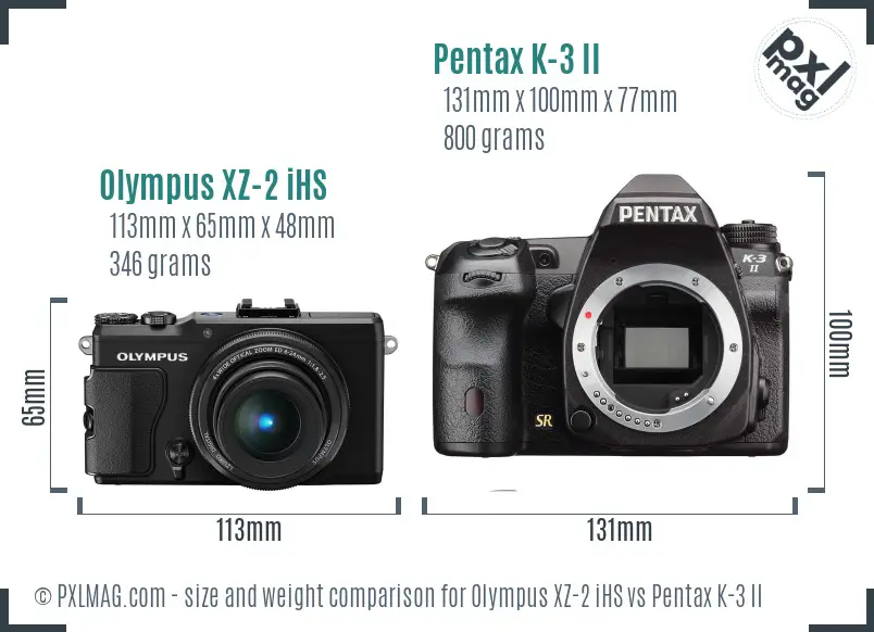 Olympus XZ-2 iHS vs Pentax K-3 II size comparison