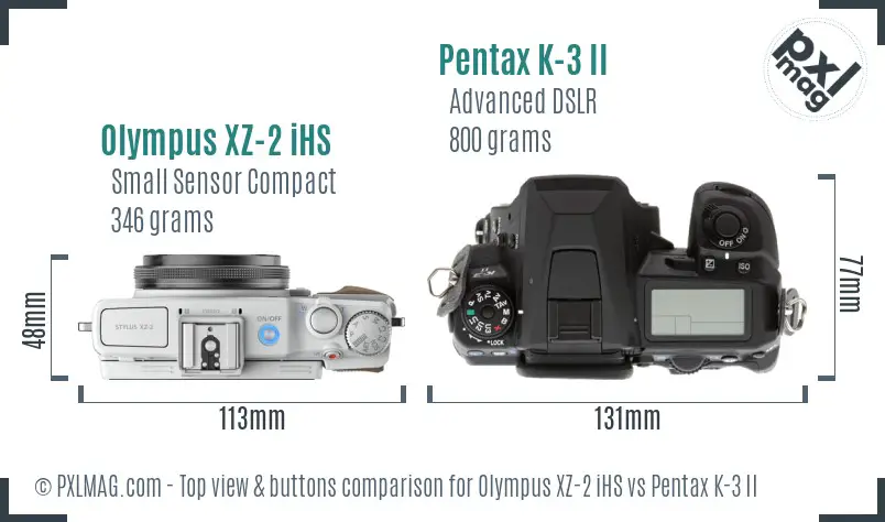 Olympus XZ-2 iHS vs Pentax K-3 II top view buttons comparison