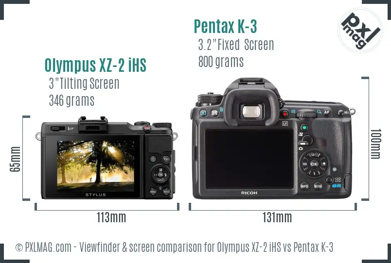 Olympus XZ-2 iHS vs Pentax K-3 Screen and Viewfinder comparison