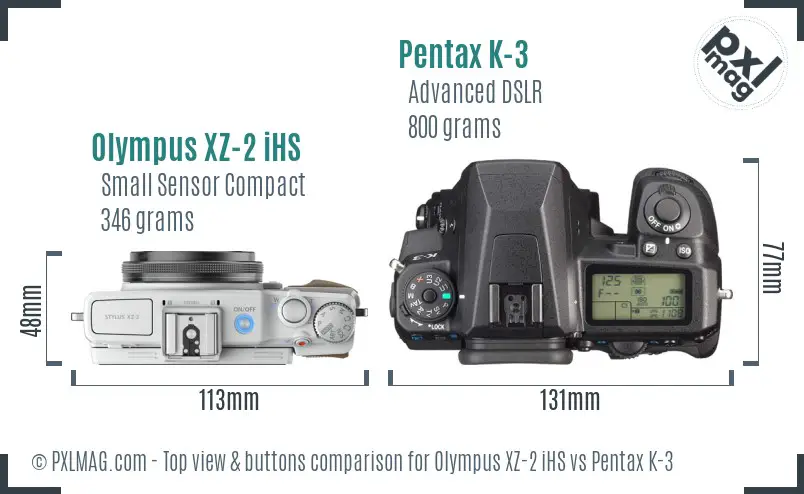 Olympus XZ-2 iHS vs Pentax K-3 top view buttons comparison