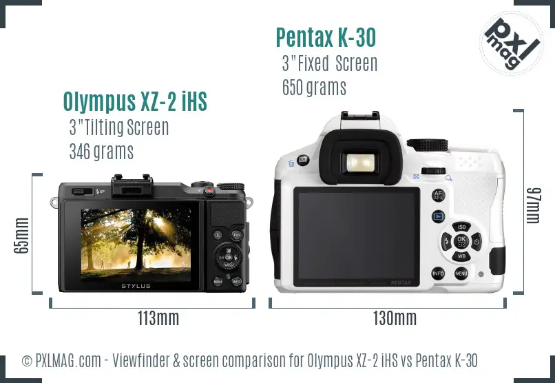 Olympus XZ-2 iHS vs Pentax K-30 Screen and Viewfinder comparison