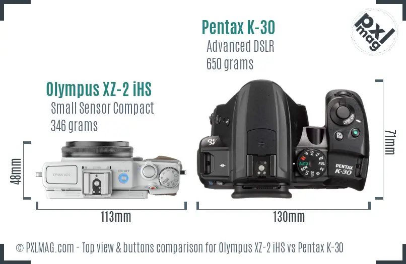 Olympus XZ-2 iHS vs Pentax K-30 top view buttons comparison