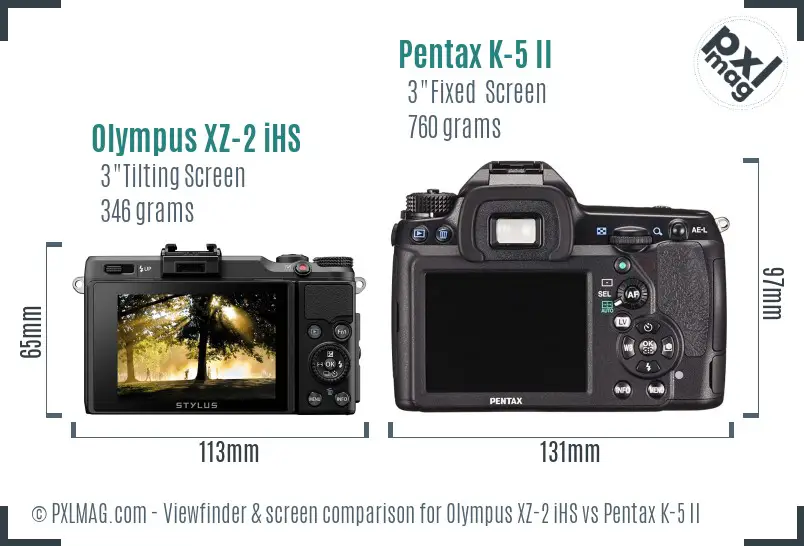 Olympus XZ-2 iHS vs Pentax K-5 II Screen and Viewfinder comparison