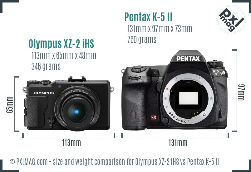 Olympus XZ-2 iHS vs Pentax K-5 II size comparison