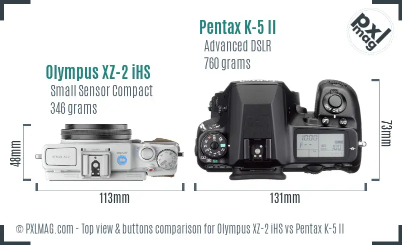 Olympus XZ-2 iHS vs Pentax K-5 II top view buttons comparison