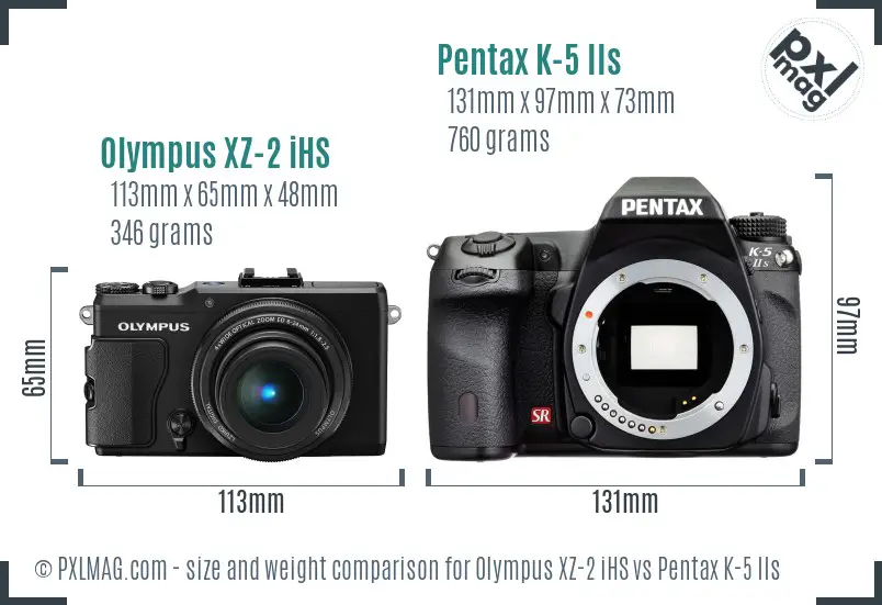 Olympus XZ-2 iHS vs Pentax K-5 IIs size comparison