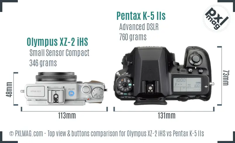 Olympus XZ-2 iHS vs Pentax K-5 IIs top view buttons comparison