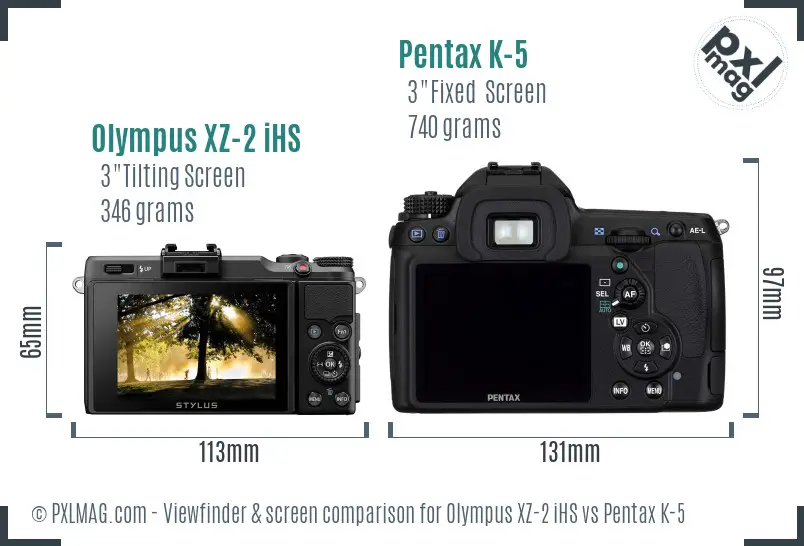 Olympus XZ-2 iHS vs Pentax K-5 Screen and Viewfinder comparison