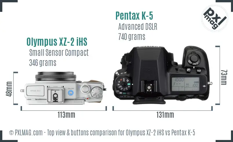 Olympus XZ-2 iHS vs Pentax K-5 top view buttons comparison