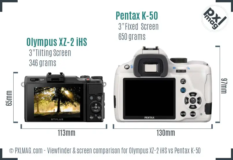 Olympus XZ-2 iHS vs Pentax K-50 Screen and Viewfinder comparison