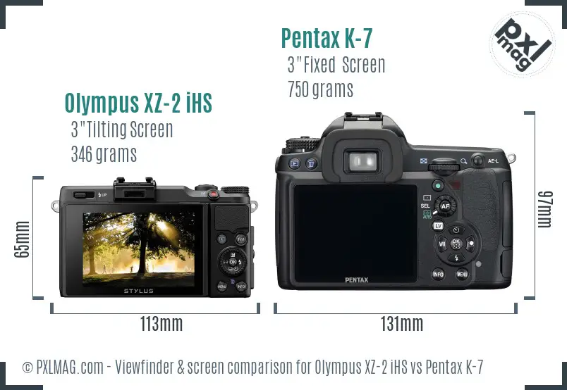 Olympus XZ-2 iHS vs Pentax K-7 Screen and Viewfinder comparison