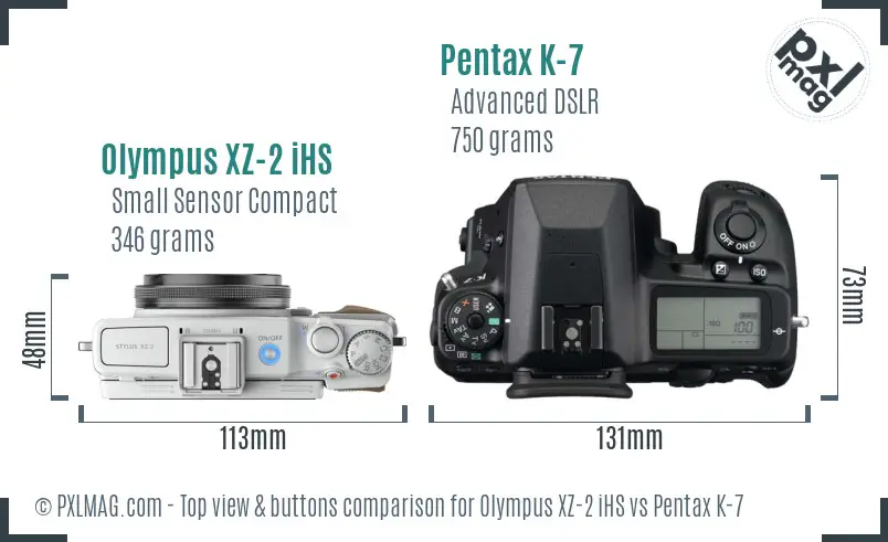 Olympus XZ-2 iHS vs Pentax K-7 top view buttons comparison