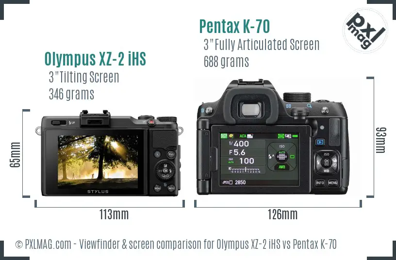 Olympus XZ-2 iHS vs Pentax K-70 Screen and Viewfinder comparison