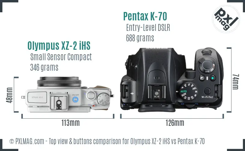 Olympus XZ-2 iHS vs Pentax K-70 top view buttons comparison