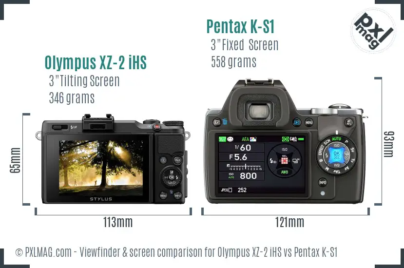 Olympus XZ-2 iHS vs Pentax K-S1 Screen and Viewfinder comparison