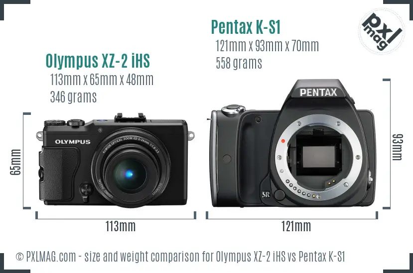 Olympus XZ-2 iHS vs Pentax K-S1 size comparison