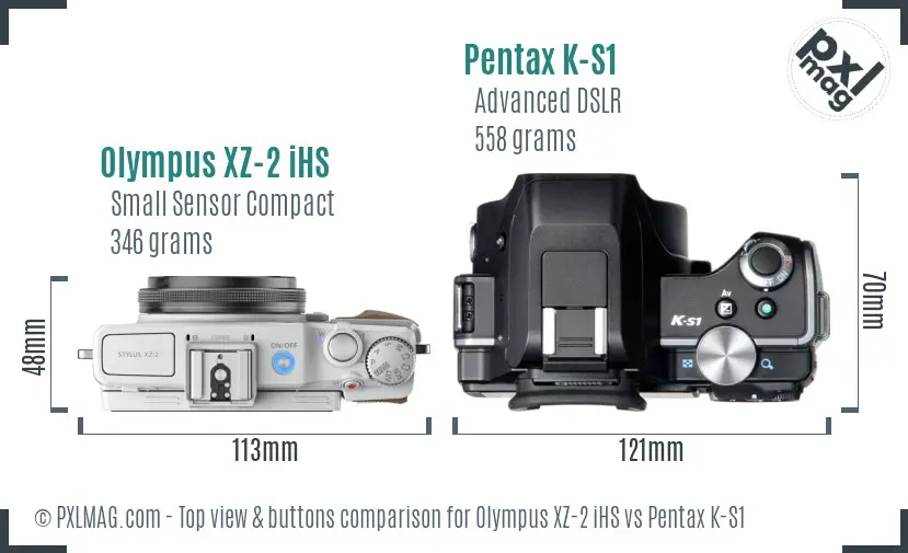 Olympus XZ-2 iHS vs Pentax K-S1 top view buttons comparison