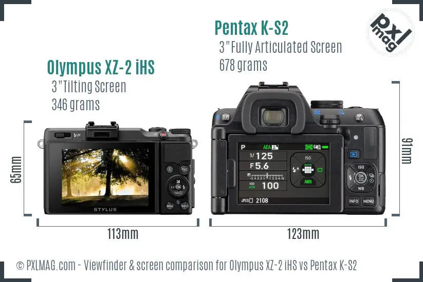 Olympus XZ-2 iHS vs Pentax K-S2 Screen and Viewfinder comparison