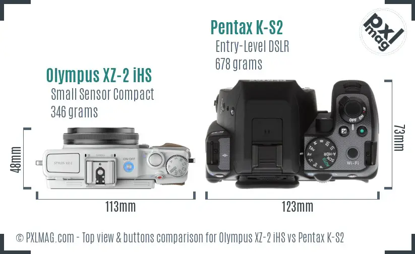 Olympus XZ-2 iHS vs Pentax K-S2 top view buttons comparison