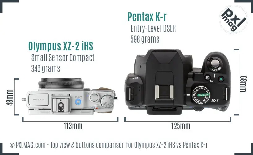 Olympus XZ-2 iHS vs Pentax K-r top view buttons comparison