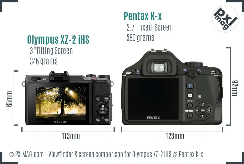 Olympus XZ-2 iHS vs Pentax K-x Screen and Viewfinder comparison