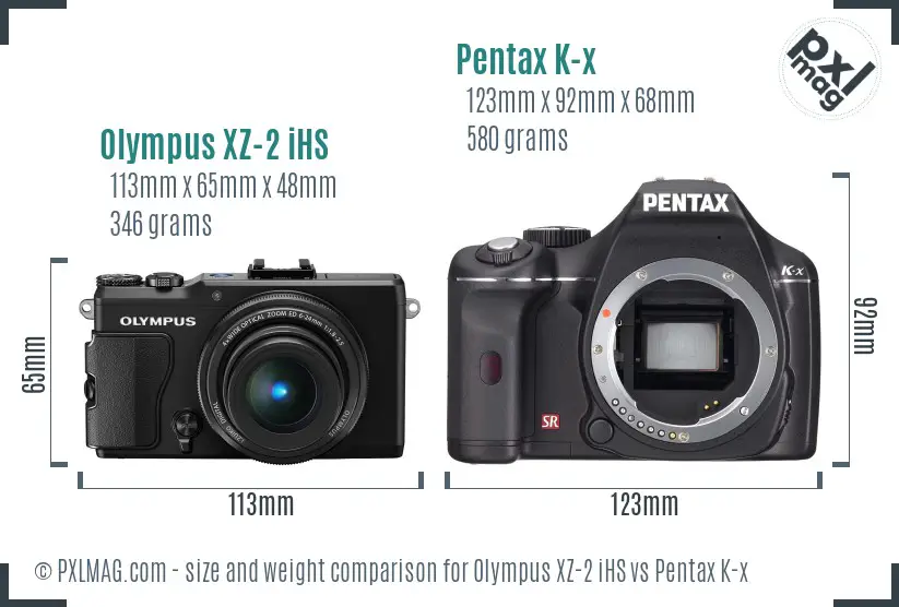 Olympus XZ-2 iHS vs Pentax K-x size comparison