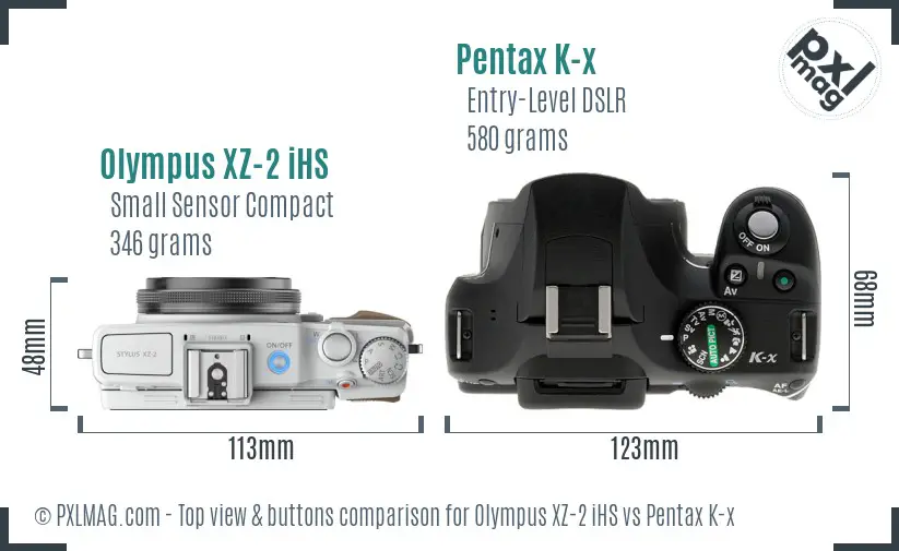 Olympus XZ-2 iHS vs Pentax K-x top view buttons comparison