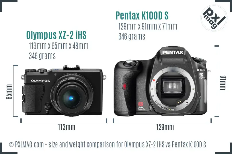 Olympus XZ-2 iHS vs Pentax K100D S size comparison