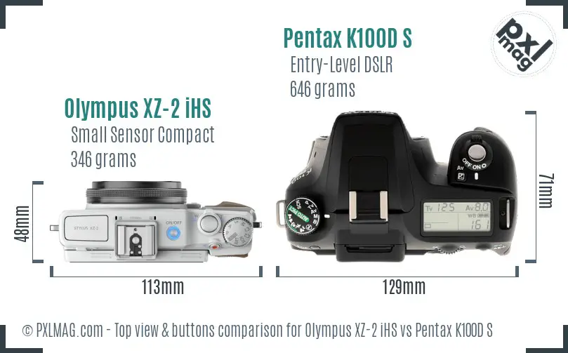 Olympus XZ-2 iHS vs Pentax K100D S top view buttons comparison