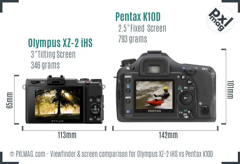 Olympus XZ-2 iHS vs Pentax K10D Screen and Viewfinder comparison