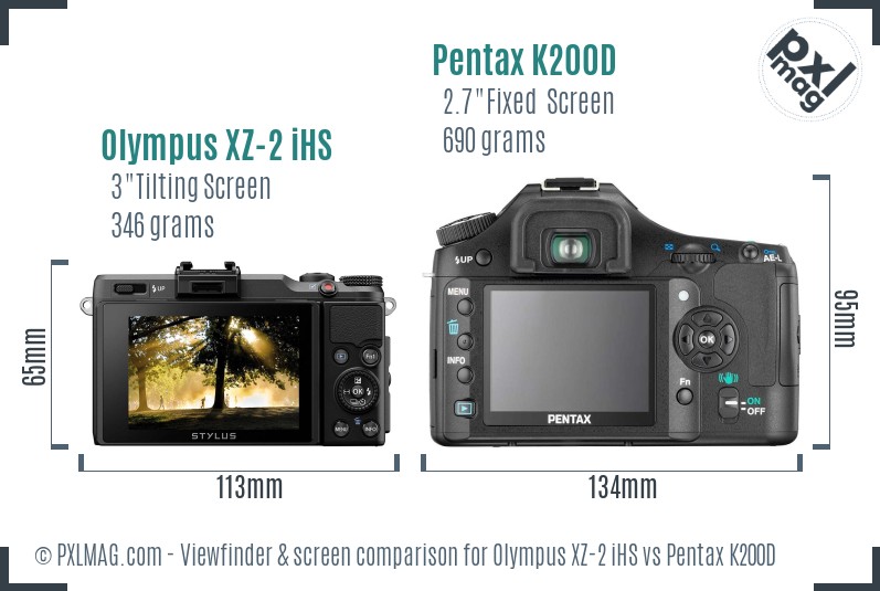 Olympus XZ-2 iHS vs Pentax K200D Screen and Viewfinder comparison