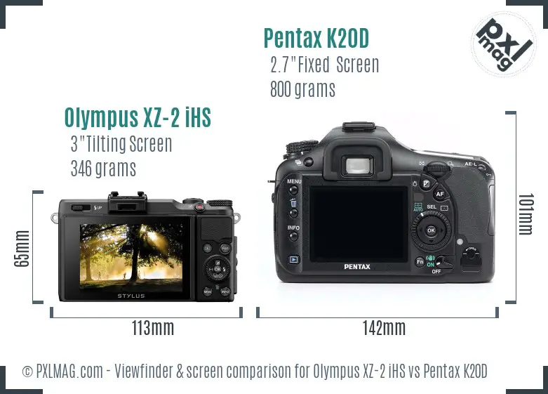 Olympus XZ-2 iHS vs Pentax K20D Screen and Viewfinder comparison
