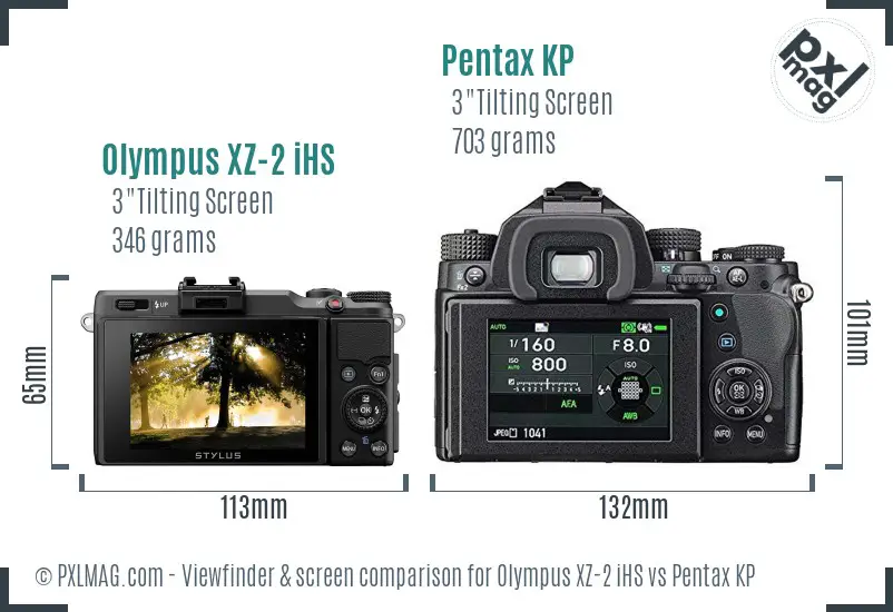 Olympus XZ-2 iHS vs Pentax KP Screen and Viewfinder comparison