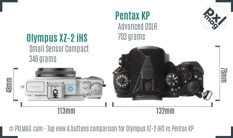 Olympus XZ-2 iHS vs Pentax KP top view buttons comparison