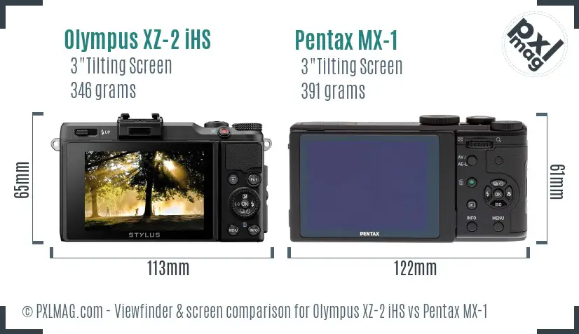 Olympus XZ-2 iHS vs Pentax MX-1 Screen and Viewfinder comparison
