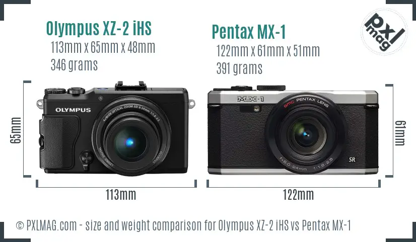 Olympus XZ-2 iHS vs Pentax MX-1 size comparison