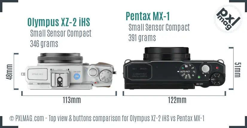 Olympus XZ-2 iHS vs Pentax MX-1 top view buttons comparison