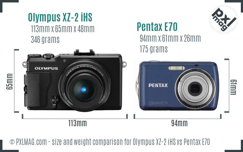 Olympus XZ-2 iHS vs Pentax E70 size comparison