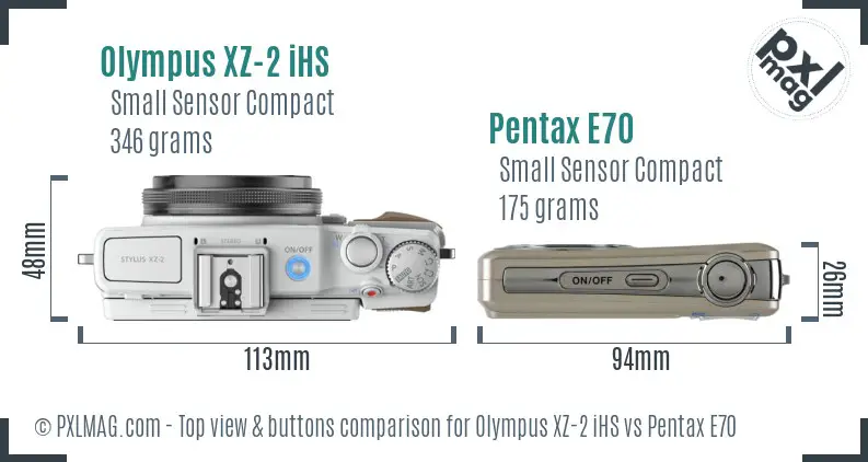 Olympus XZ-2 iHS vs Pentax E70 top view buttons comparison