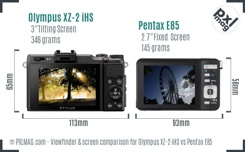 Olympus XZ-2 iHS vs Pentax E85 Screen and Viewfinder comparison