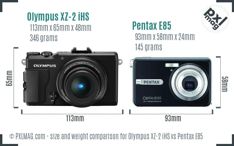Olympus XZ-2 iHS vs Pentax E85 size comparison