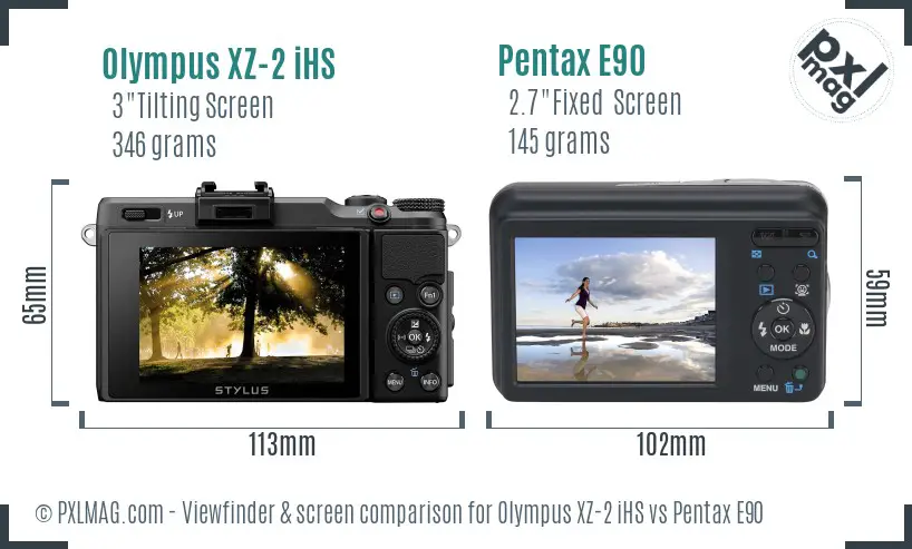 Olympus XZ-2 iHS vs Pentax E90 Screen and Viewfinder comparison