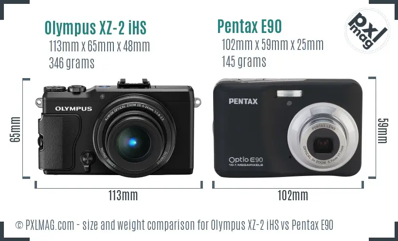 Olympus XZ-2 iHS vs Pentax E90 size comparison