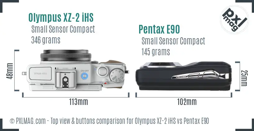 Olympus XZ-2 iHS vs Pentax E90 top view buttons comparison