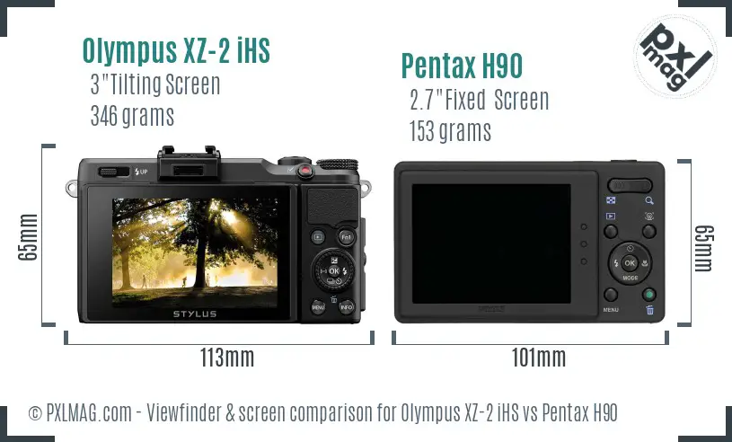 Olympus XZ-2 iHS vs Pentax H90 Screen and Viewfinder comparison
