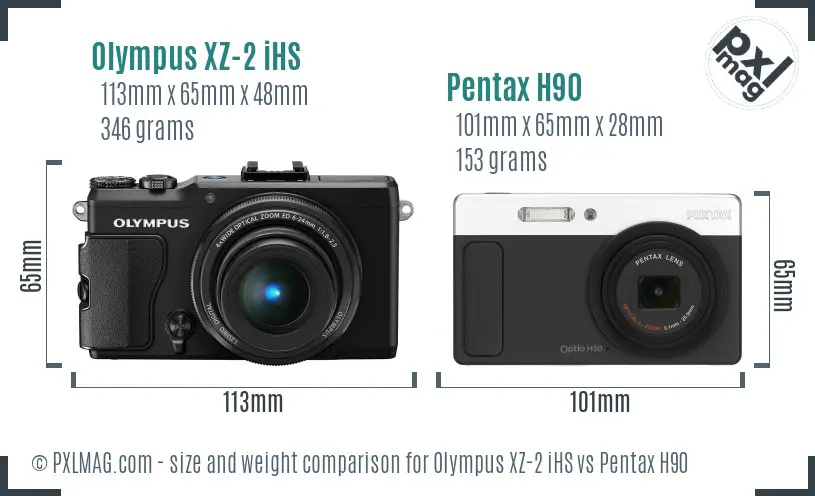 Olympus XZ-2 iHS vs Pentax H90 size comparison