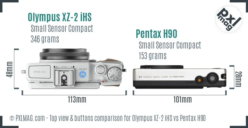 Olympus XZ-2 iHS vs Pentax H90 top view buttons comparison